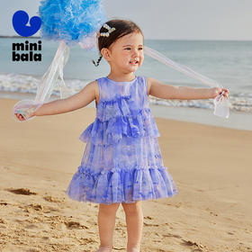 迷你巴拉网纱连衣裙女童宝宝柔软透气网孔莫奈风水墨印花