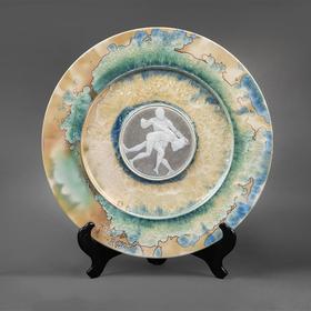 独角鹿西洋古董 1914年代法国御窑出品画师Henri BOUCHÉ-LECLERCQ签名创作亚当与夏娃主题结晶釉堆白瓷盘