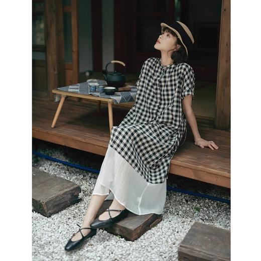 雀说新款文艺休闲松驰感宽松大码女装胖MM显瘦格子拼接连衣裙AL1630 商品图2