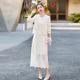 蕾丝薄款套装女2025夏季新款韩版气质名媛风轻熟高腰显瘦半身裙子HR-QINQGZ5571