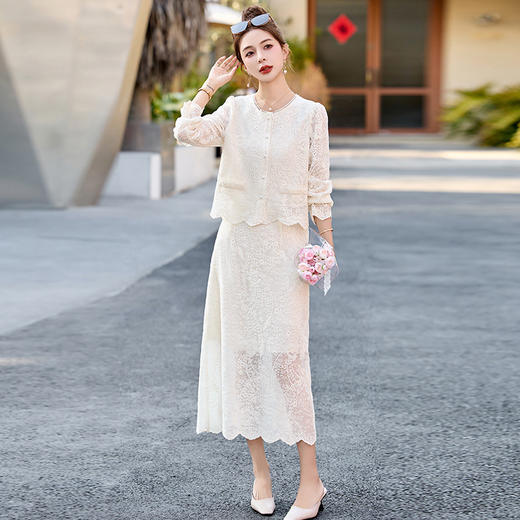 蕾丝薄款套装女2025夏季新款韩版气质名媛风轻熟高腰显瘦半身裙子HR-QINQGZ5571 商品图0