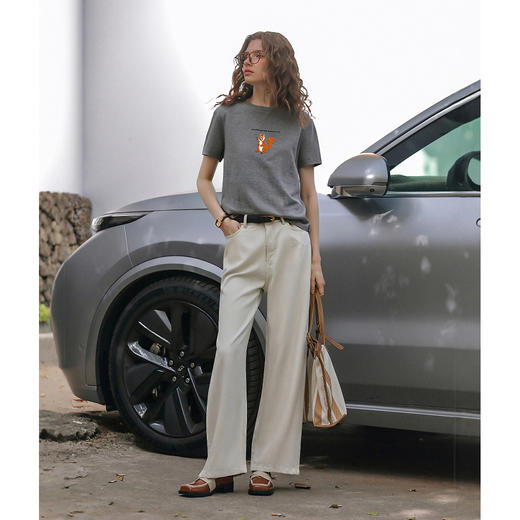 OLrain欧芮儿灰色撞色字母绣花休闲T恤夏季2025新款短袖百搭上衣 商品图2