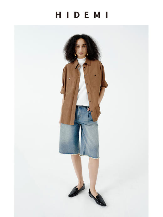 HIDEMI 都市单宁系列多重水洗毛边做旧感牛仔中裤短裤 商品图6