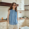 OLrain欧芮儿蓝色宽松慵懒风衬衫女夏季2025新款小圆领无袖上衣 商品缩略图0