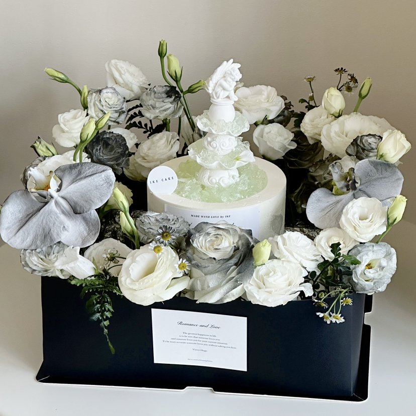 黑白许愿池（鲜花不一定能买到一样的，按色系搭配）