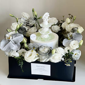 黑白许愿池（鲜花不一定能买到一样的，按色系搭配）