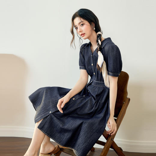 【严选】诗凡黎醋酸原色牛仔裙2025夏新款时髦气质高级感衬衫领连衣裙7G4490061 商品图0