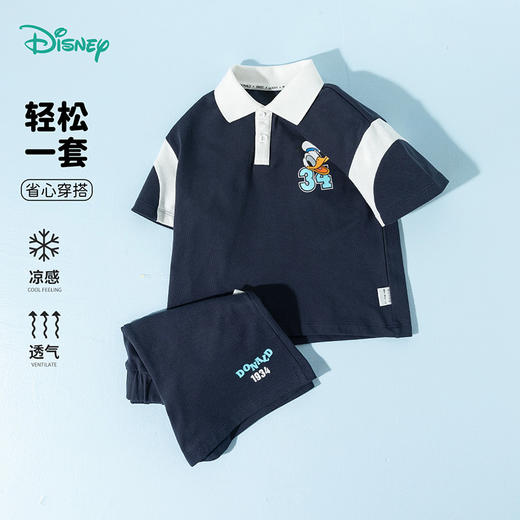 迪士尼25夏新款凉感短袖T恤短裤套装撞色宽松透气运动休闲跑步两件套ZD2ET032 商品图4