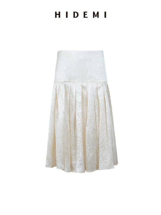 HIDEMI 极简设计感珠光艺术感进口再生醋酯纤维纱线拼接百褶显瘦半身裙 白珍珠/黑珍珠 商品图8