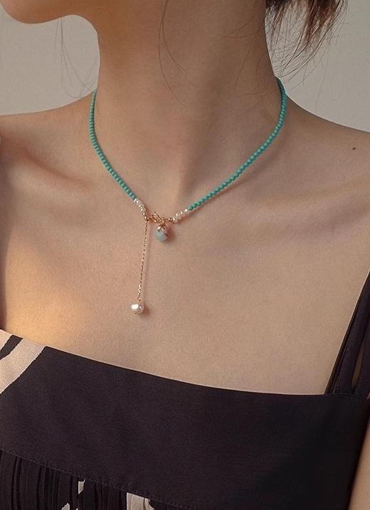 纯天然绿松石巴洛克珍珠帝皇石补木安神时尚项链 商品图0