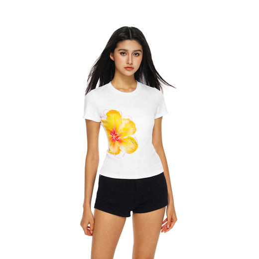 FDR官方店 植物花卉印花美式短袖t恤男女夏季辣妹修身情侣装上衣 商品图0