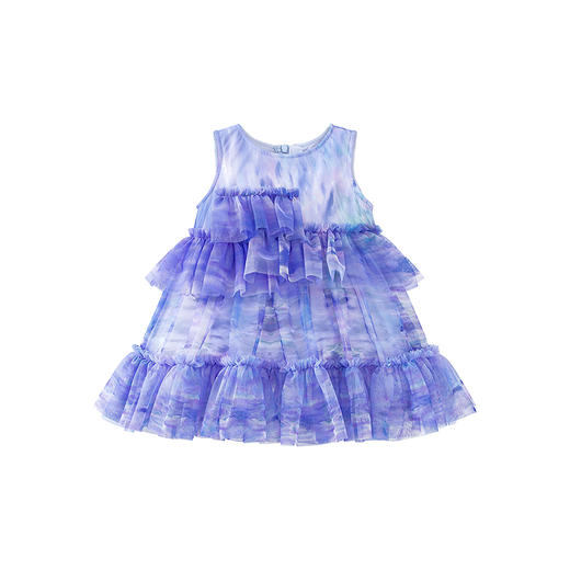 迷你巴拉网纱连衣裙女童宝宝柔软透气网孔莫奈风水墨印花 商品图4