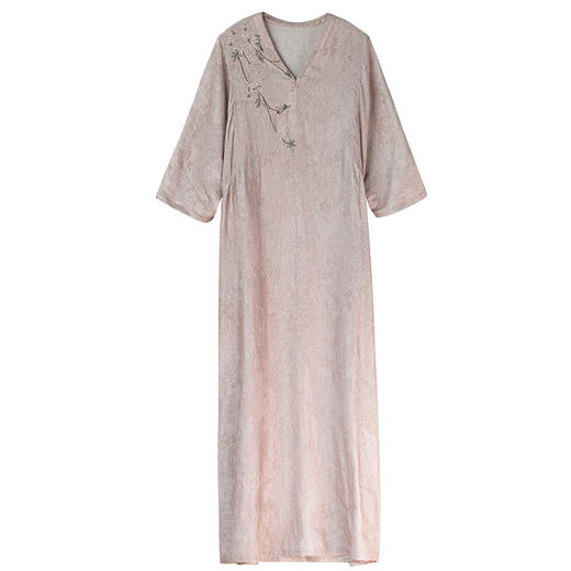 牧衣游原创 手工刺绣丝麻提花炒色连衣裙宽松温婉气质长裙 溪上枕 商品图4