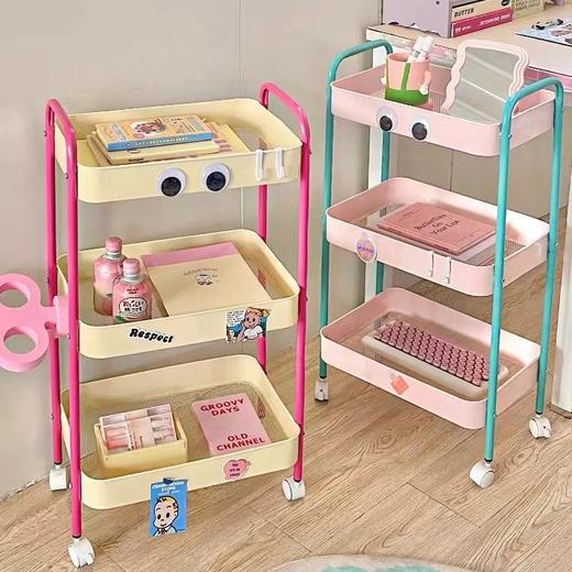【告别杂乱生活！整洁有序收纳】撞色小推车置物架大容量落地零食收纳架子宿舍床边挂篮多层可移动置物架。ry 商品图3