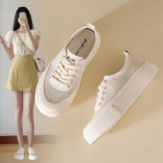 ZHR则则网面小白鞋透气饼干鞋2024夏季新款厚底舒适百搭休闲布鞋 商品图1