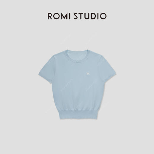 ROMI STUDIO柔软舒适 夏季薄款纯色圆领刺绣透气短袖t恤 M3623 商品图0