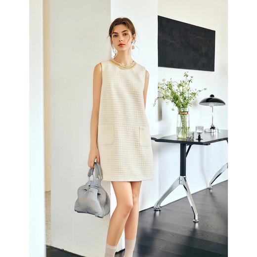 OLrain欧芮儿直筒法式名媛风连衣裙女夏季2025新款杏色无袖背心裙 商品图0