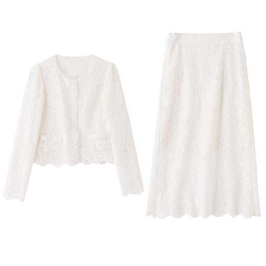 蕾丝薄款套装女2025夏季新款韩版气质名媛风轻熟高腰显瘦半身裙子HR-QINQGZ5571 商品图4