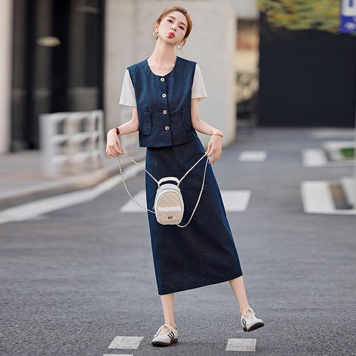 牛仔套装女2025夏季新款设计感法式时尚洋气时尚马甲半身裙三件套HR-HSYL2522 商品图2