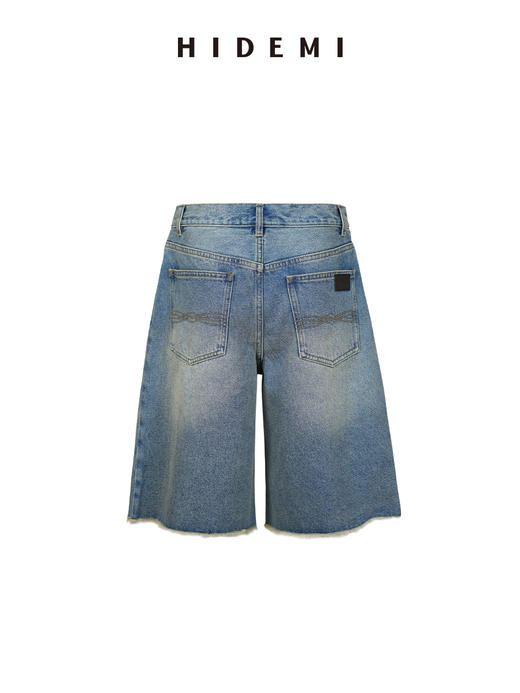 HIDEMI 都市单宁系列多重水洗毛边做旧感牛仔中裤短裤 商品图9