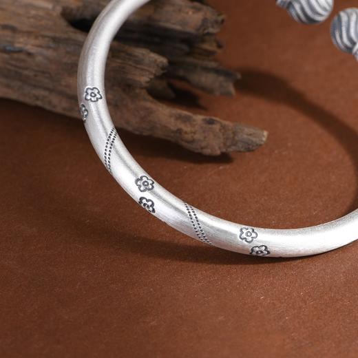 【繁花绕腕】999足银古朴圆棍实心小花车花蒜头开口手镯【SCH-SZ0025-1-222】 商品图2