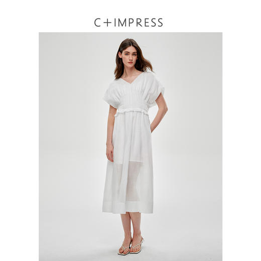 C+IMPRESS/西嘉苎麻蝉翼纱 法式赫本风连衣裙女高级感浪漫度假裙LYQ2502035 商品图3