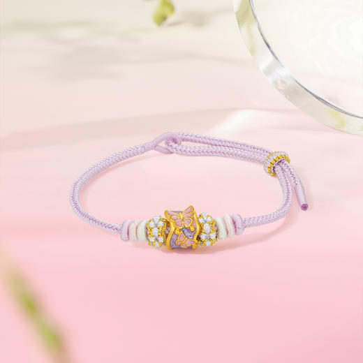 周六福黄金手绳女款5d硬金定价粉意化蝶花语转运珠粉珐琅甜美蝴蝶 商品图4