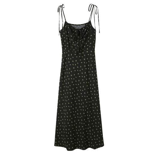 三彩2025夏季新款碎花吊带裙法式斜裁A字裙收腰长裙浪漫M 商品图4