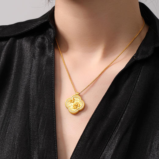 周大生十二花神x国家宝藏足金云锦点钻项链黄金海棠花生日礼物 商品图3