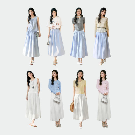 【严选】诗凡黎气质飘逸白色半身裙25夏新款高腰a字显瘦中长小个子百褶裙7G4240161 商品图1