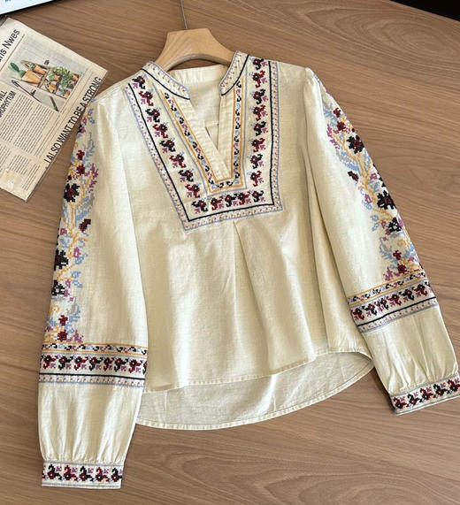 b@sh法式印花V领民族风棉亚麻混纺衬衫040803 商品图10