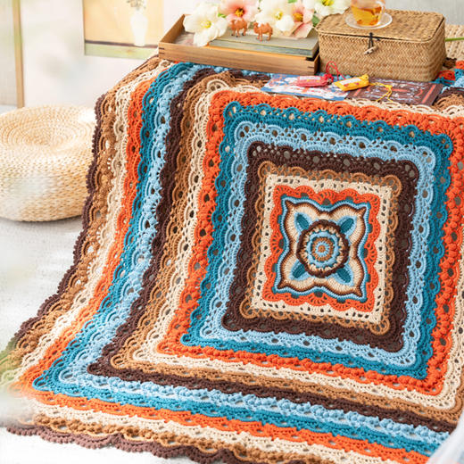 苏苏姐家四出团花方井毯手工DIY编织钩针4股棉毛线团自制材料包 商品图1