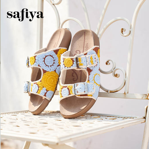 预售12天|Safiya/索菲娅2025时尚钩针编织拼色外穿沙滩休闲勃肯平底凉拖 SFD2110359 商品图3