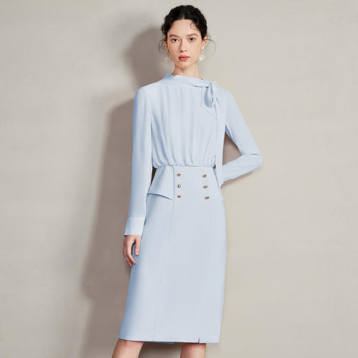 IWY/蓝色法式漂亮独特连衣裙女高级感衬衫接拼西装裙新款假两件套装Q1263 商品图3