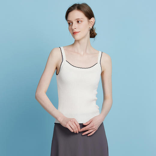 EITIE爱特爱舒适修身百搭基础撞色花边针织吊带背心春季新款A2501505 商品图7