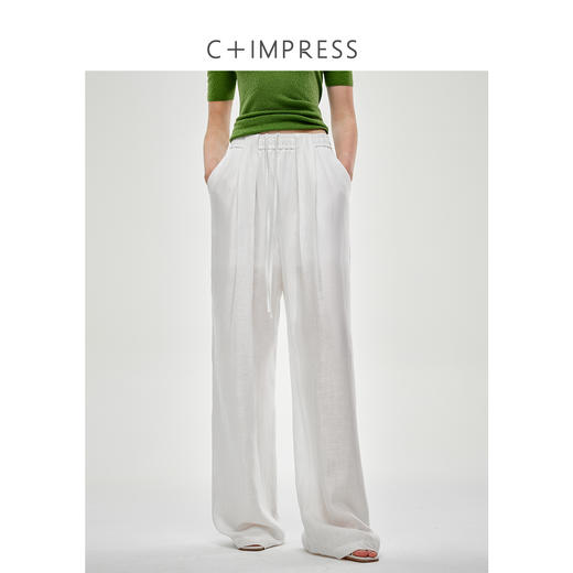 C+IMPRESS/西嘉天丝亚麻混纺 梨型救星 慵懒ROW风垂感阔腿裤女夏KZ2502009 商品图1