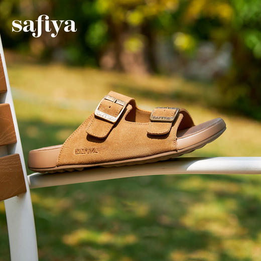 Safiya/索菲娅2025夏季复古休闲双扣带懒人外穿厚底勃肯凉拖鞋SFD2110358 商品图2