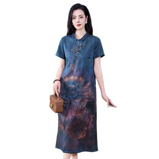 丁摩香云纱夏季短袖真丝旗袍连衣裙宽松大码过膝中长裙子AL221875 商品图4