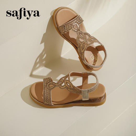 Safiya/索菲娅2025波西米亚水钻镂空休闲坡跟平底罗马度假凉鞋SFD2115348 商品图6