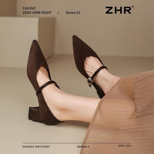 ZHR复古尖头浅口单鞋女2025新款洋气玛丽珍女鞋百搭通勤粗跟鞋子 商品图9