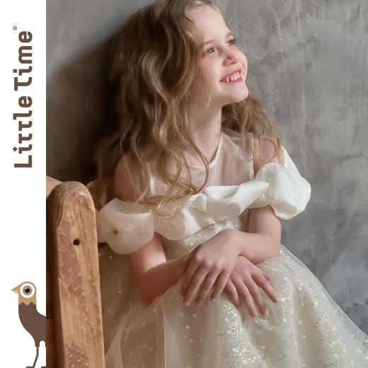 Little time女童公主裙2025夏季小女孩泡泡袖洋气连衣裙生日礼服 商品图1