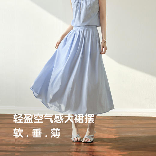 【严选】诗凡黎气质飘逸白色半身裙25夏新款高腰a字显瘦中长小个子百褶裙7G4240161 商品图2