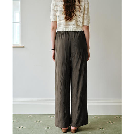 OLrain欧芮儿2025春季新款茶色宽松慵懒直筒裤松紧腰显瘦休闲裤女 商品图3