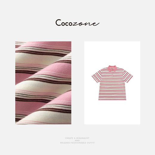 COCO ZONE刘一一 【棉】通勤翻领条纹撞色休闲短袖T恤CD1A0669 商品图2