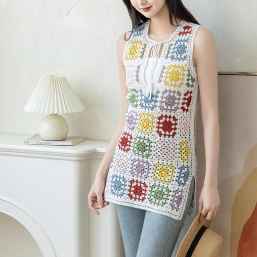 苏苏姐家彩虹系带罩衫手工diy钩针编织棉麻衣服毛线团材料包 商品图4