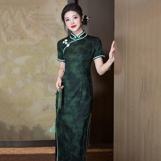 双层八扣国风新中式长款改良旗袍2025新款女复古修身短袖演出走秀旗袍ZA&WZY9336 商品图4