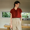 OLrain欧芮儿复古红色褶皱系带短袖衬衫女夏季2025年新款直筒上衣 商品缩略图3