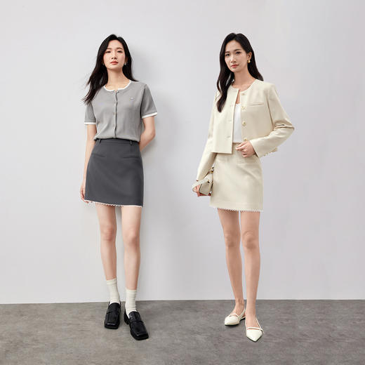 【内购】【拼接花边】都市通勤小个子高腰设计A字西装短裙-151Q80467 商品图3