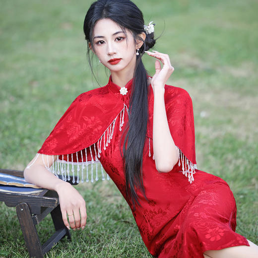 红色挂脖新中式改良旗袍2025新款年轻款女复古新娘订婚敬酒服夏季旗袍ZA&WZY9359 商品图4