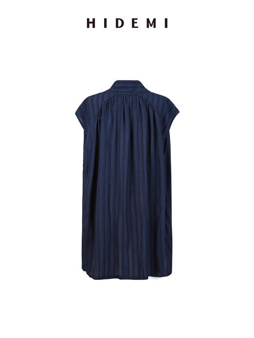 HIDEMI海军藏蓝极简围巾设计感纽扣廓形小飞袖中长款衬衫 商品图5